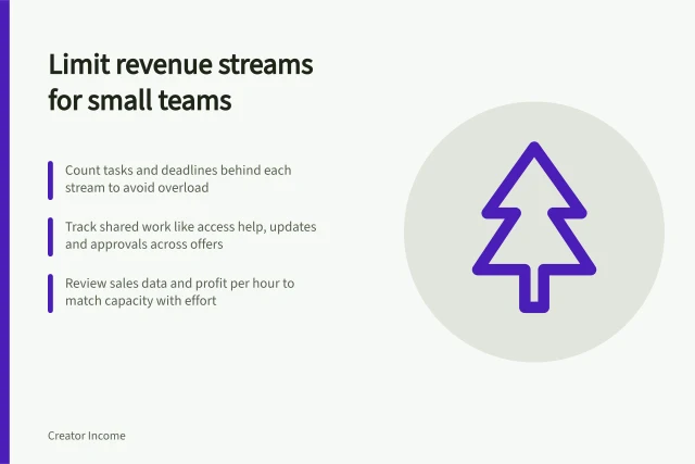 Limit revenue streams for small teams: Count tasks and deadlines behind each stream to avoid overload; Track shared work like access help, updates and approvals across offers; Review sales data and profit per hour to match capacity with effort. Avoiding too many revenue streams for a small team
