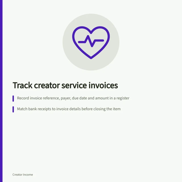 Track creator service invoices: Record invoice reference, payer, due date and amount in a register; Match bank receipts to invoice details before closing the item; Use statuses like sent, overdue or paid with dated notes for each change. Tracking invoices for creator services